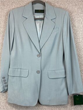 Vtg Embassy Row Womens Sz 4 Wool Blend 2 Button Blazer Powder Blue Quiet Luxury